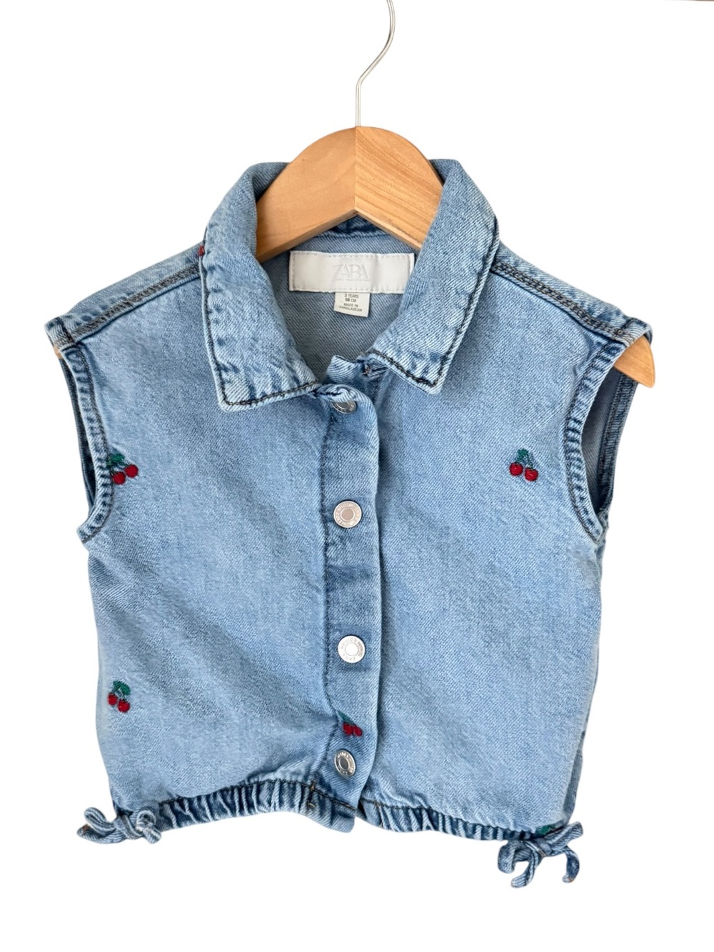 Zara Light Blue Denim Cherry Embroidered Shirt- 3y